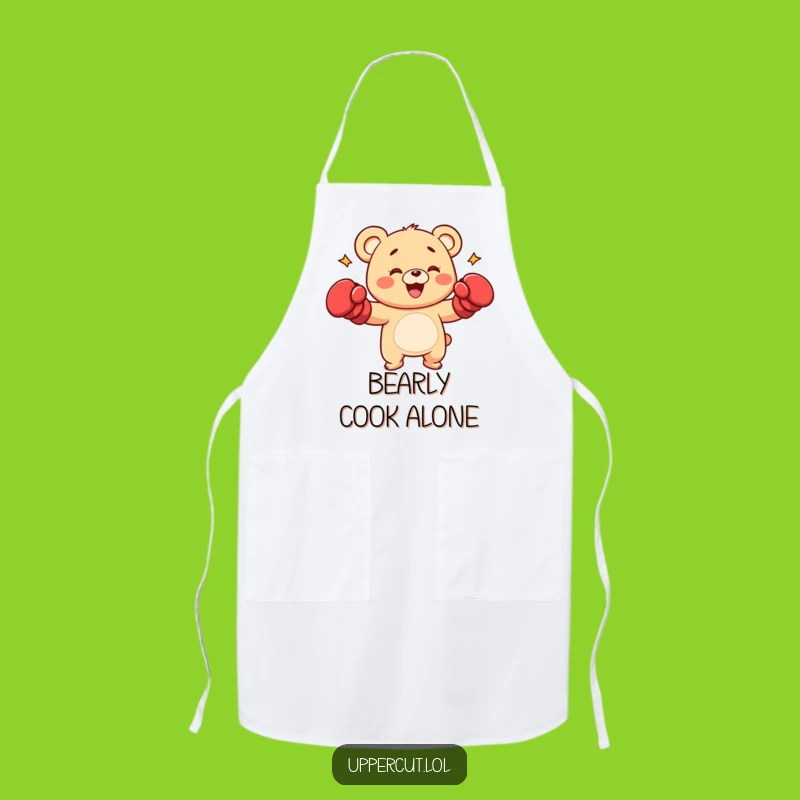 Funny Bear Punch Apron: Playful Cub Boxing Chef's Accessory Gift