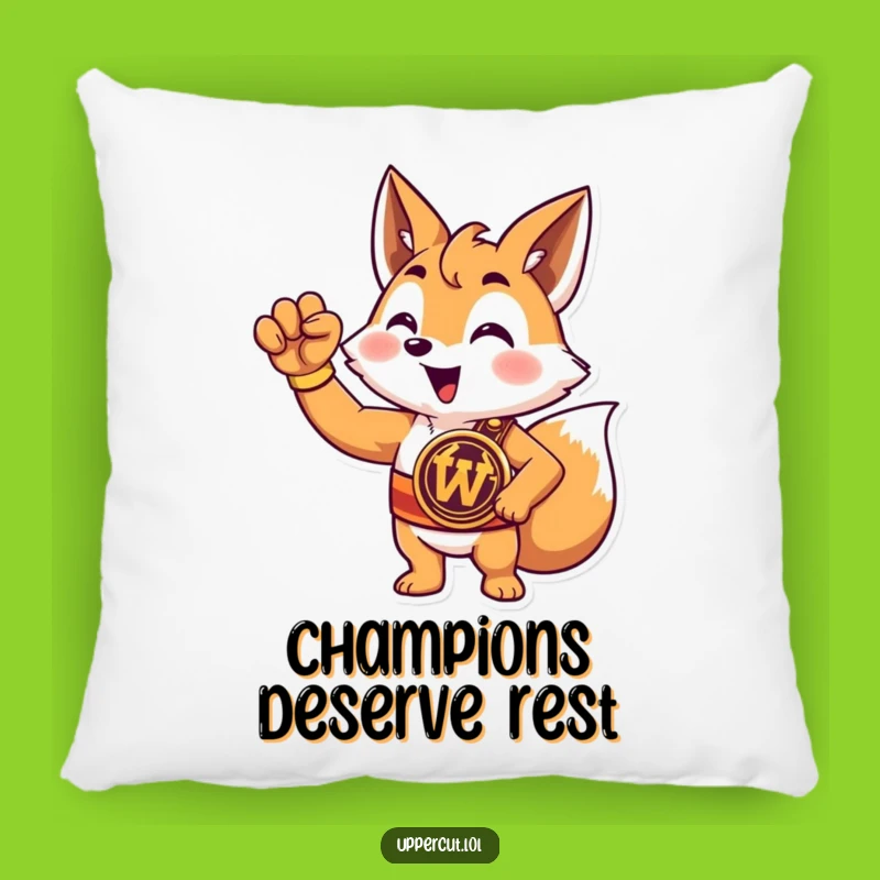 Comforting Funny Fox Champion Pillow: Triumphant & Cozy Funny Gift Cushion
