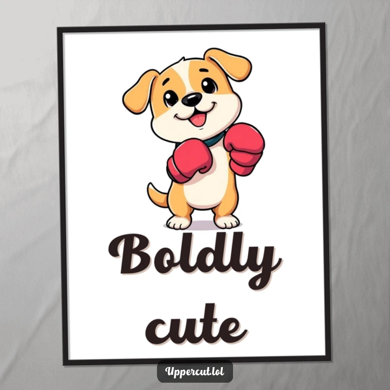 Funny dog boxer digital art print of a cartoon dog in boxing mitts, playfully tapping its paws, radiating pure joy.