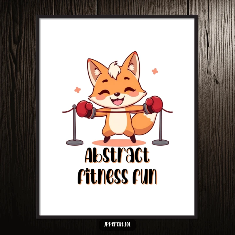 Funny fox in boxing gloves comically trying to skip rope, a high-resolution digital art print for instant humorous decor.