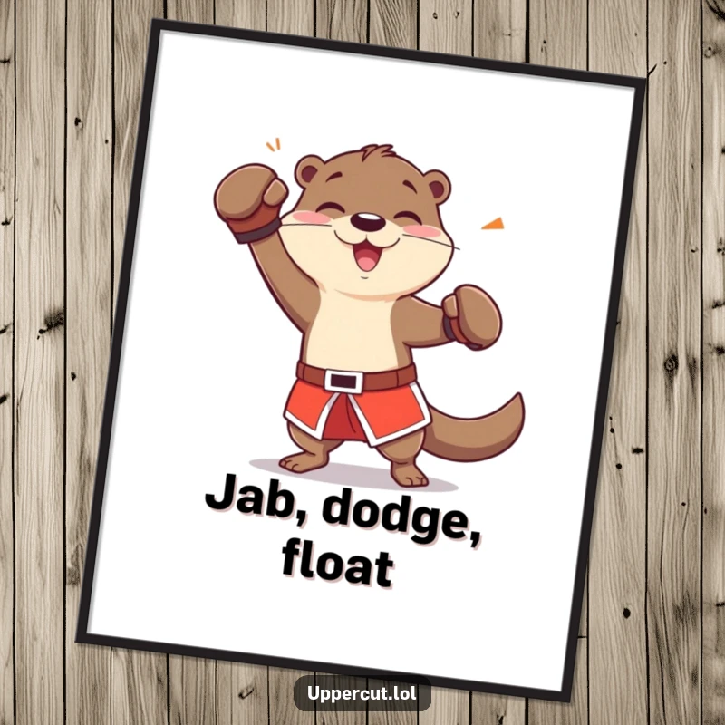 Funny otter character in boxing shorts, playfully dodging an imaginary jab, high-quality digital art for energetic decor.
