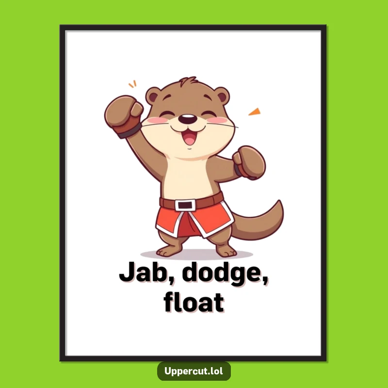 Funny Otter Boxing Digital Art: Dodging Jab Wall Decor Gift