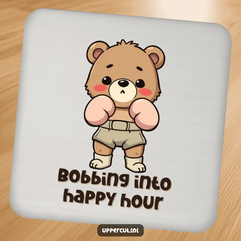 Funny Bear Boxing Coaster: Determined bear in boxing shorts humorously bobbing and weaving, adding funny protection.
