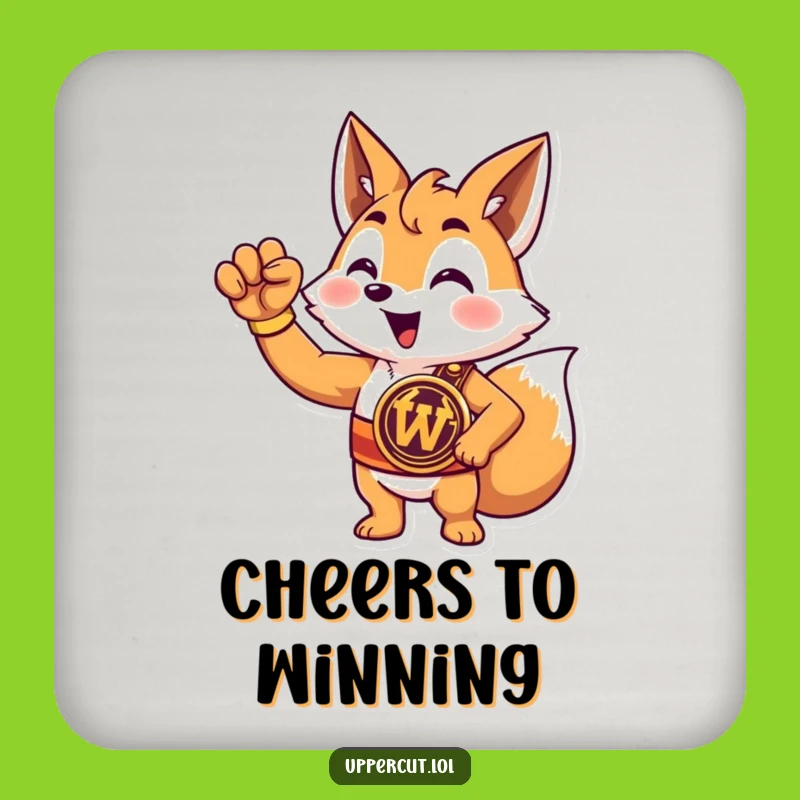 Funny Fox Champion Coasters: Triumphant Paw & Protective Funny Gift Set