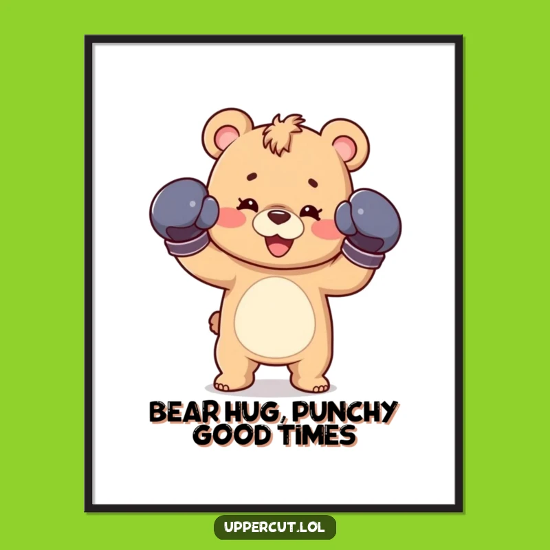 Funny Bear Cub Boxing Wall Art - Free Printable Downloadable Decor