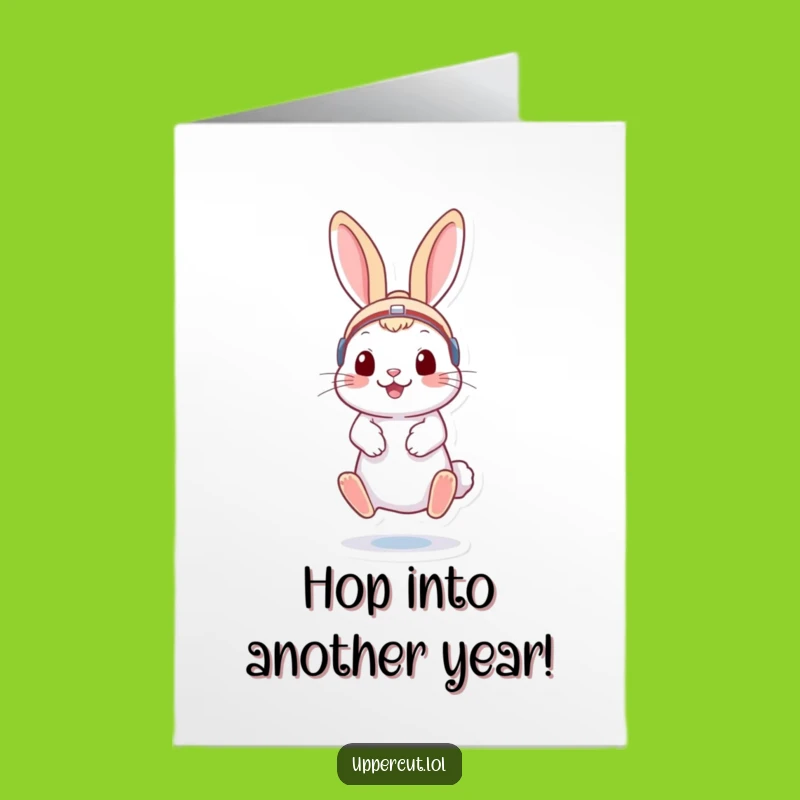Free Printable Birthday Card: Bouncing Rabbit Boxer, Energetic Downloadable Funny Gift