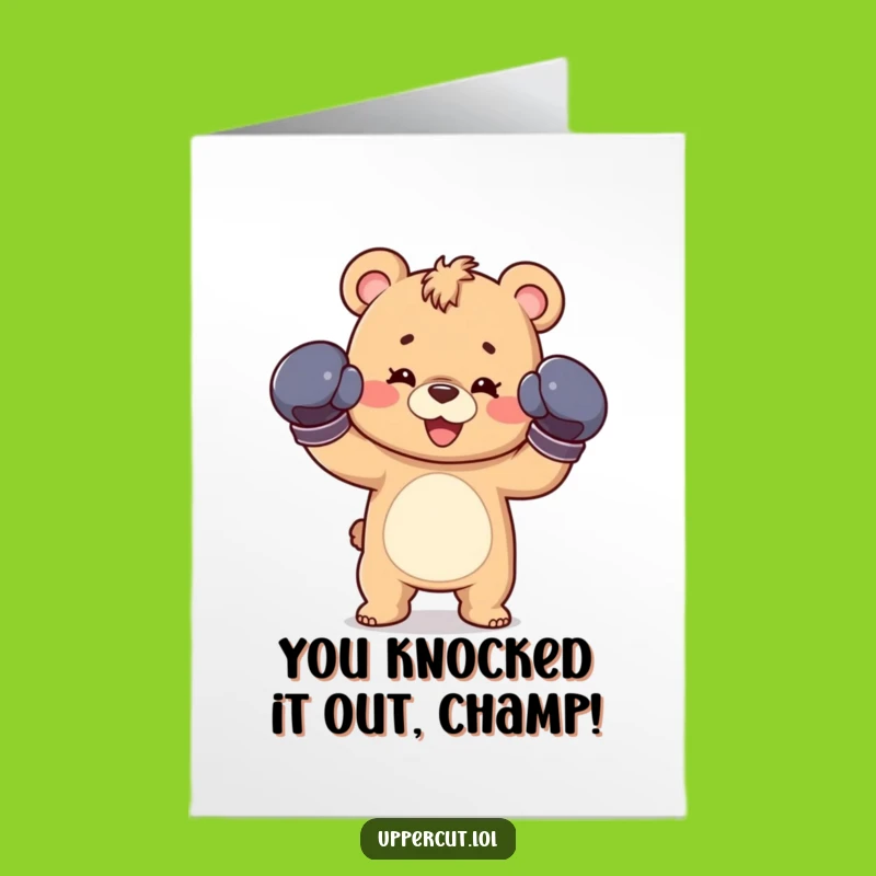 Free Printable Bear Cub Boxing Congrats Card - Humorous Downloadable Art