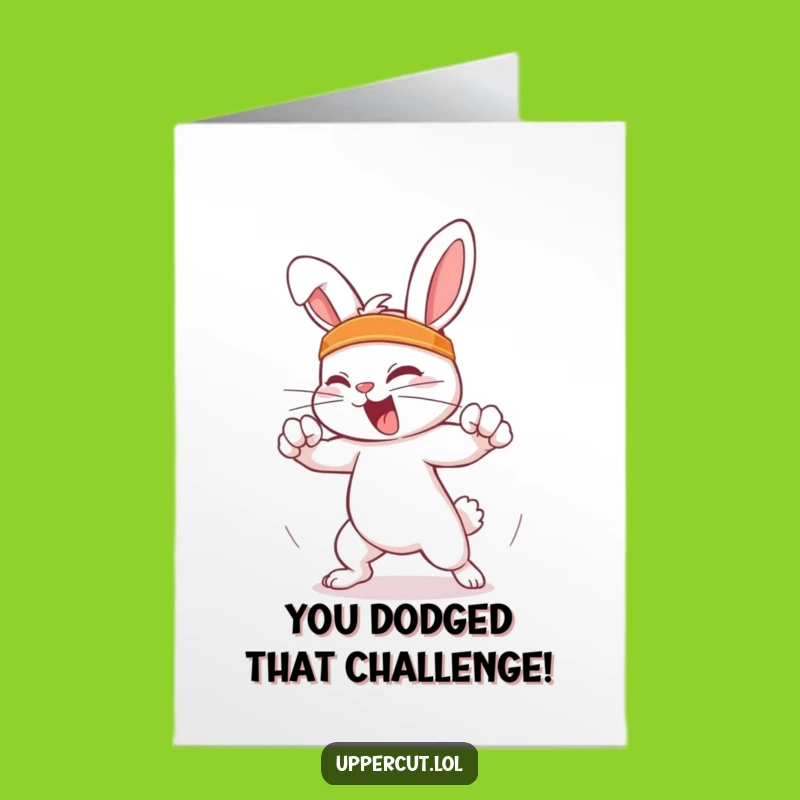 Free Printable Congrats Card: Feisty Rabbit Dodging Punch Downloadable Success Card