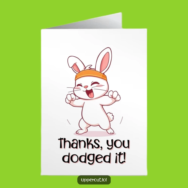 Free Printable Thank You Card: Feisty Rabbit Dodging Punch Downloadable Gratitude