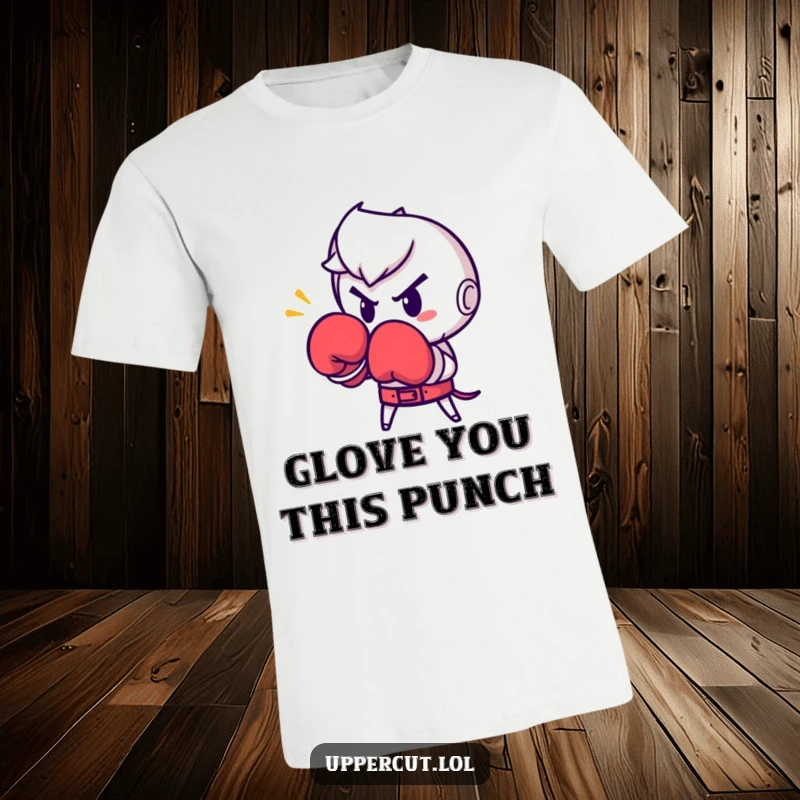 Funny Boxing Glove Punch T-Shirt: Determined boxing glove character throwing a powerful punch, embodying strength and humor.