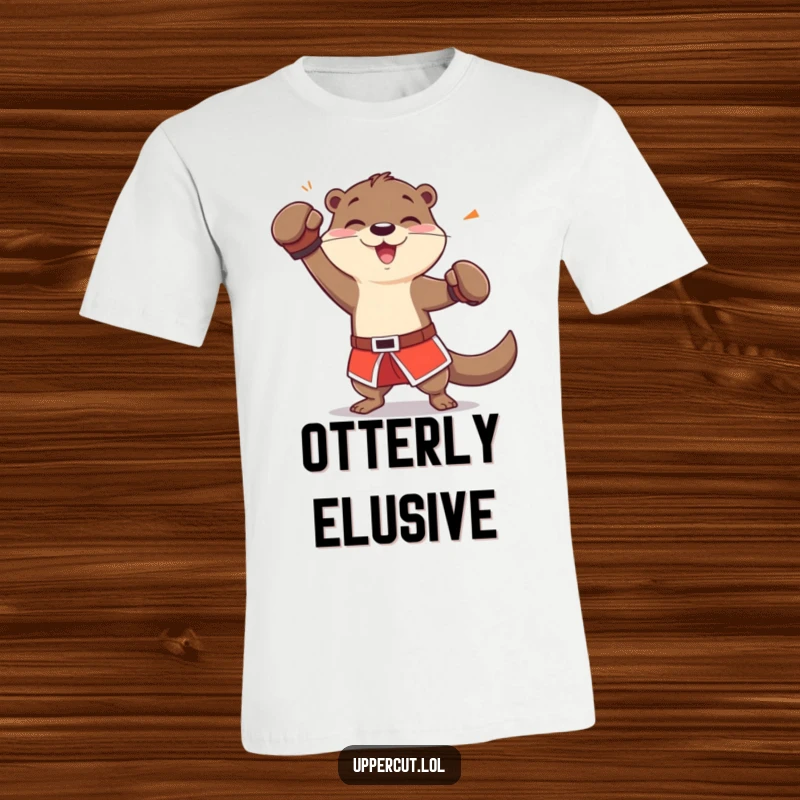 Funny otter character in boxing shorts, playfully dodging a jab, a swift and humorous graphic tee.